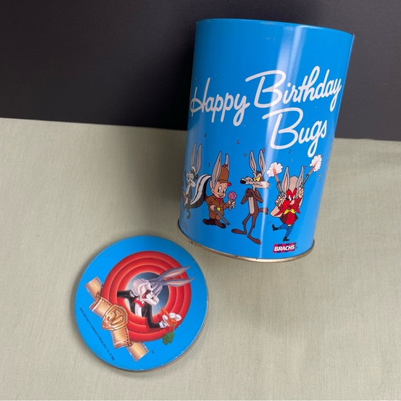 Vintage Bugs Bunny Happy Birthday Tin Can - Bugs 50th anniversary tin - Picture 6 of 10